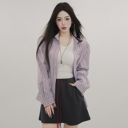 STYLE YINZ 韩式冰莓苏打条纹衬衫女2026新款宽松百搭长袖上衣春