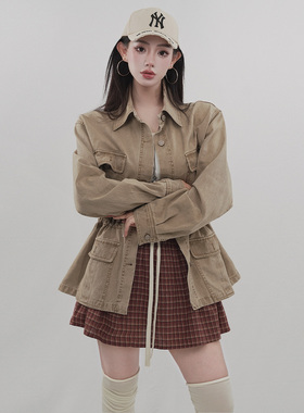 STYLE YINZ 港味老钱风chill水洗外套女宽松多口袋翻领工装夹克春