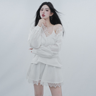 Lace White Mood衬衫 女2026春季 上衣 STYLE 简约蕾丝V领长袖 YINZ