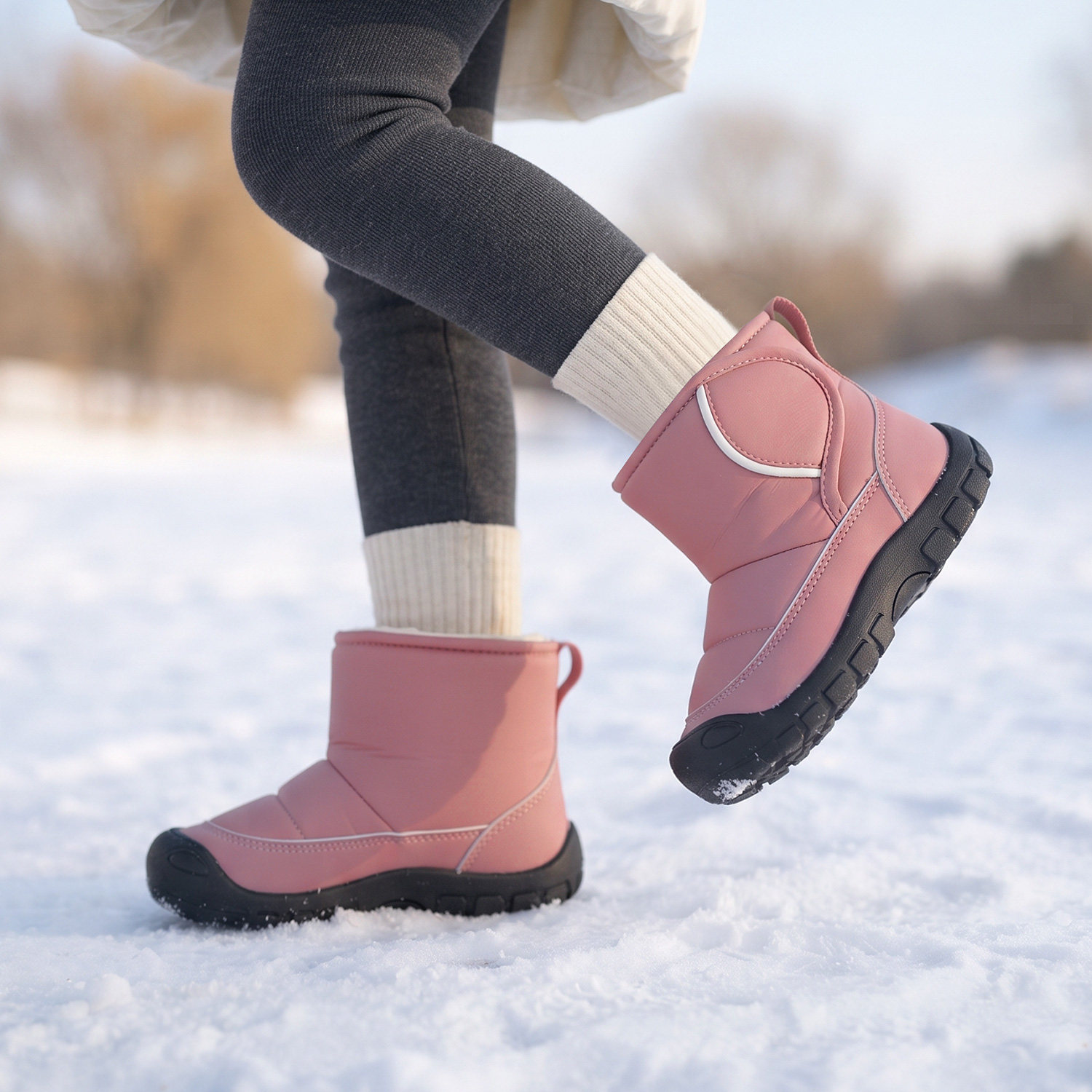 男女童加绒加厚防水防滑雪地靴