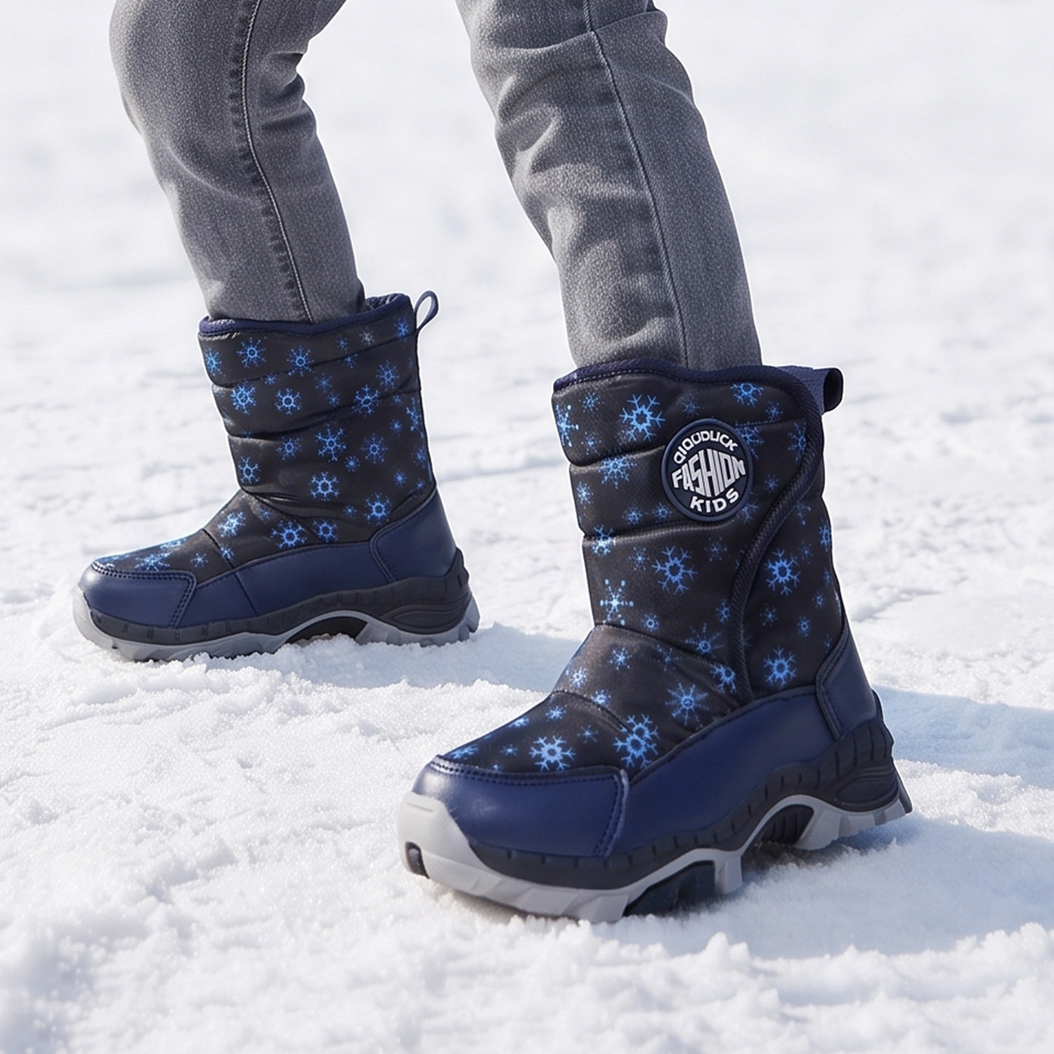 冬季儿童钢爪防水防滑加绒雪地靴
