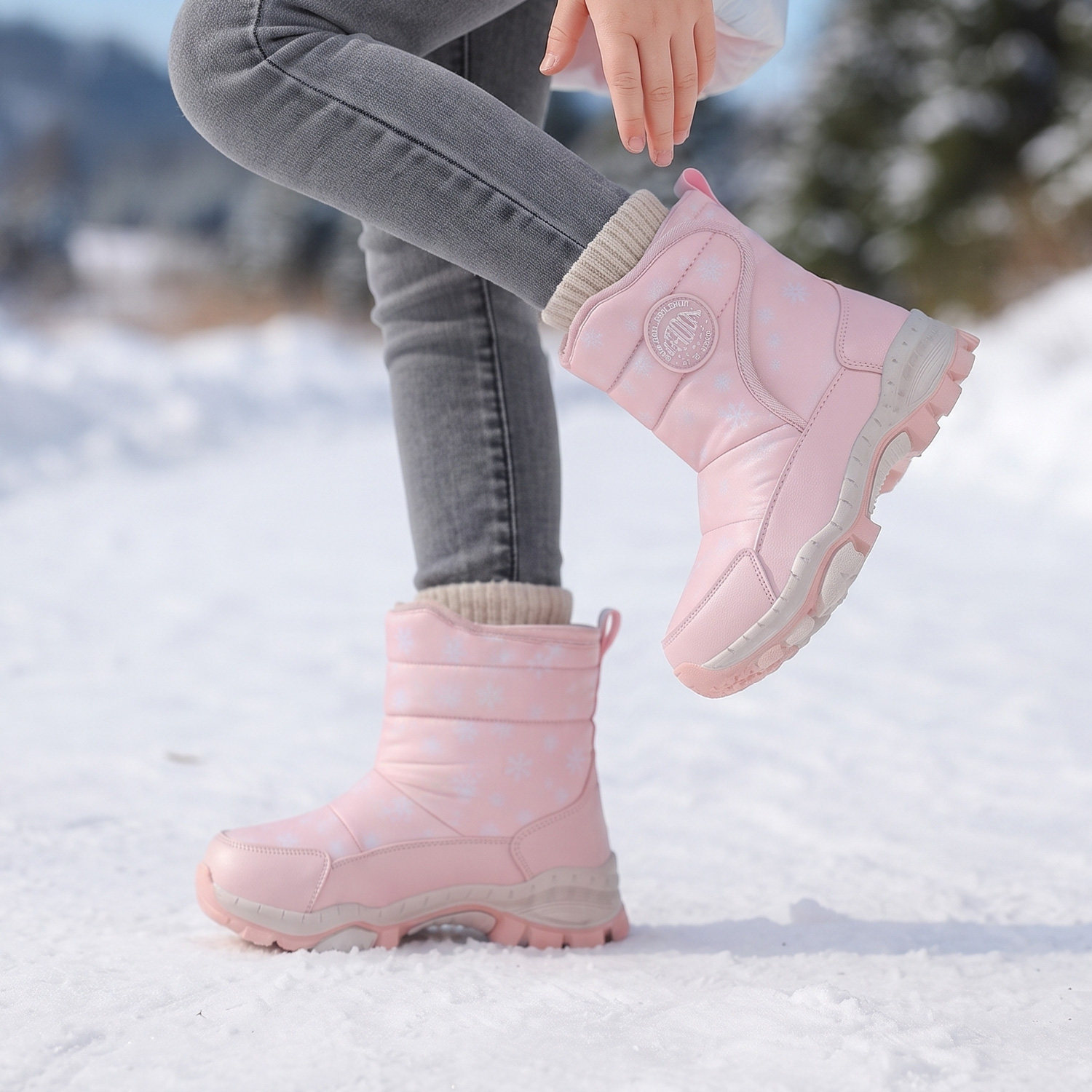 儿童中筒雪地靴钢爪防滑防水