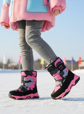 女童高筒加绒防水防滑抗寒雪地靴