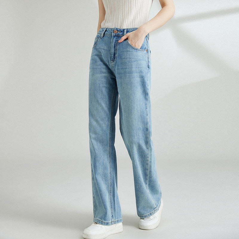 腰直筒牛仔裤长裤薄款棉