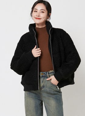 冬季新款绵羊毛混纺肌理面料 白鹅绒羽绒服加厚保暖立领外套42560