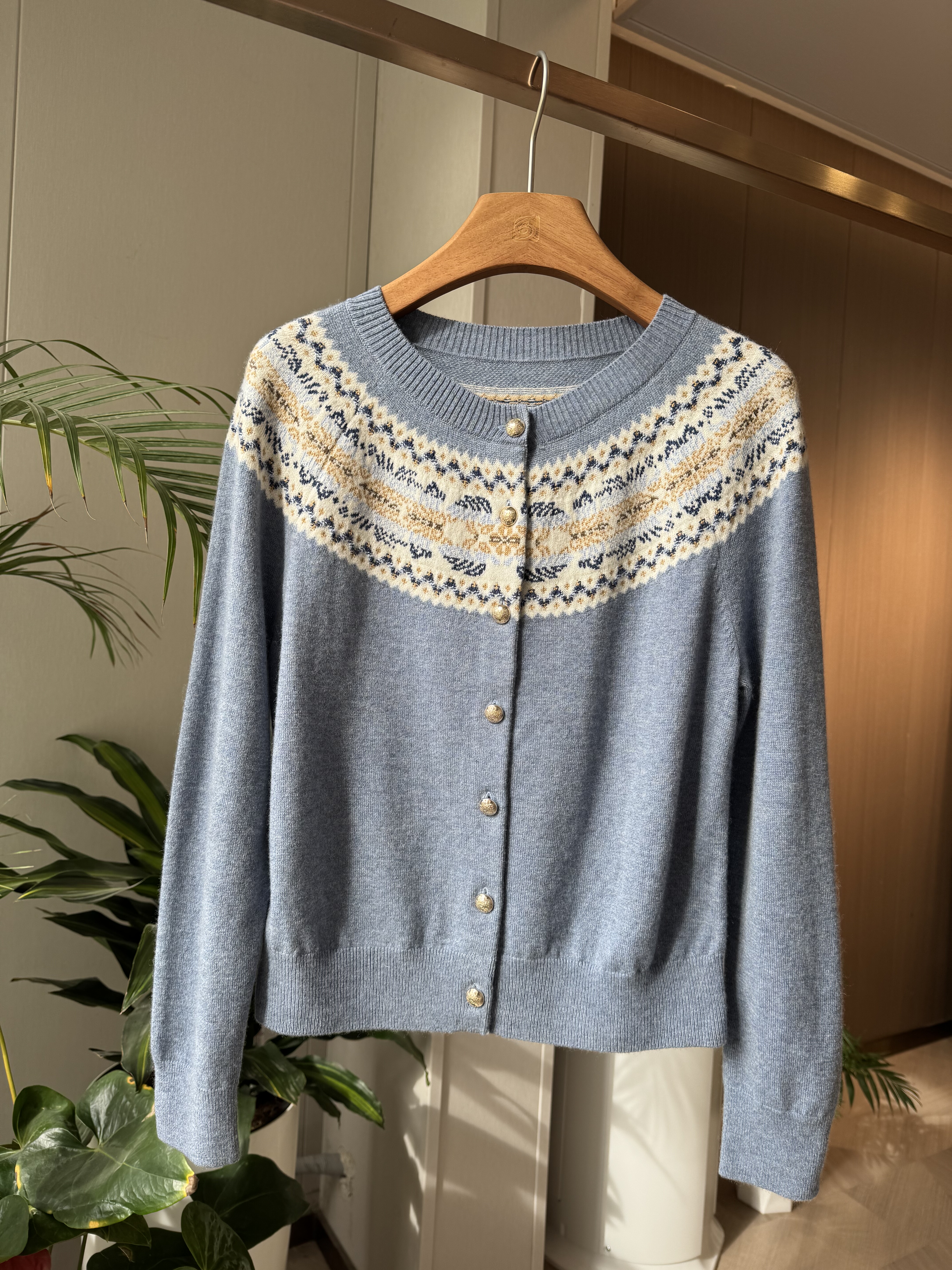 V*家秋冬新款羊毛羊绒费尔岛提花针织衫4887E