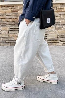 男童白色牛仔裤2024春秋薄款弹力小脚韩版休闲学院风儿童直筒裤子