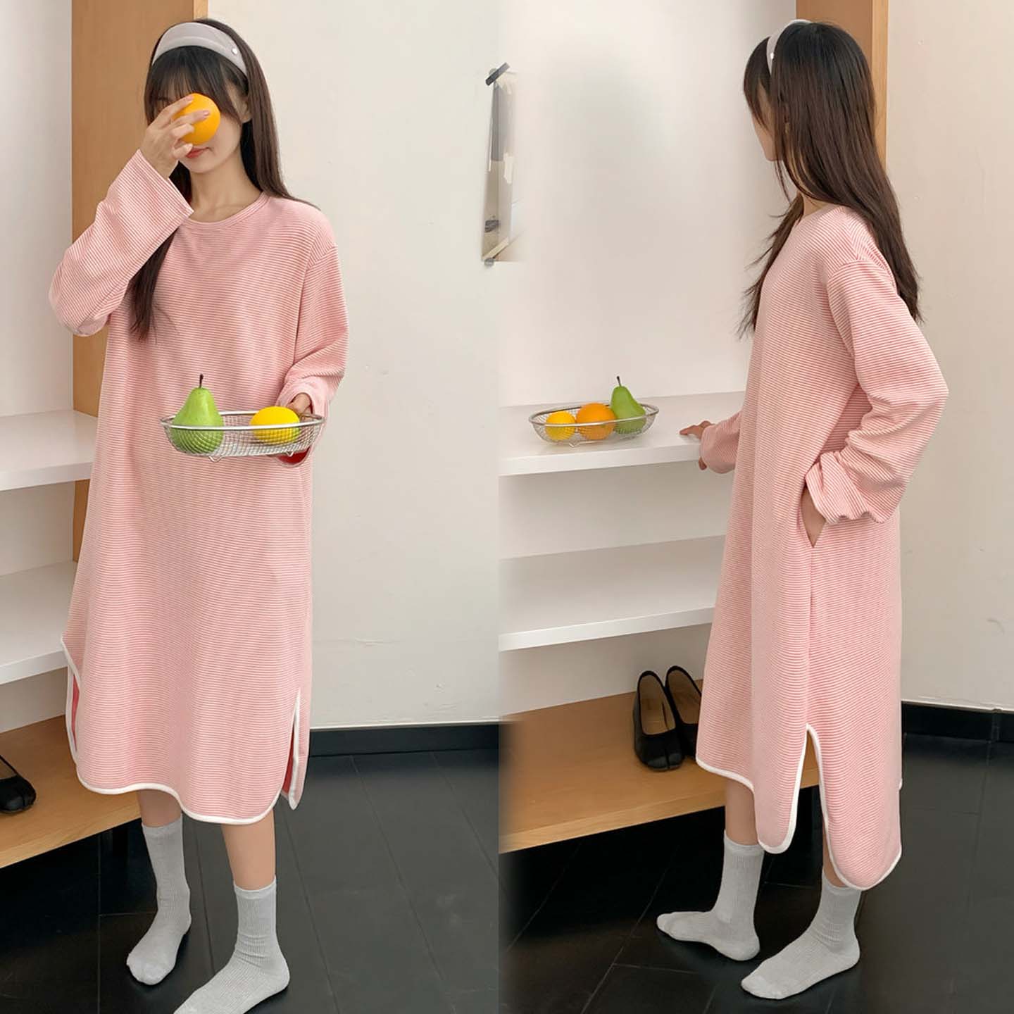 德绒睡裙小个子日系条纹睡衣女冬