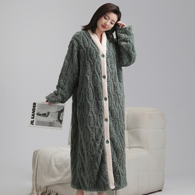 提花绒珊瑚绒睡裙冬季宽松休闲