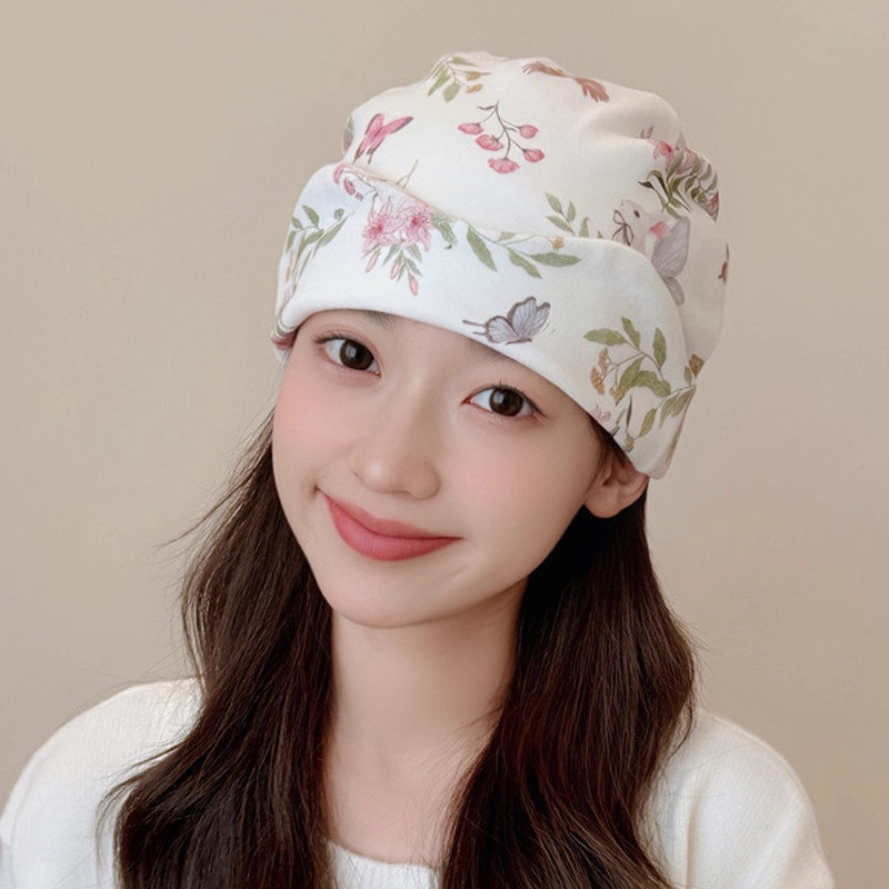 孕妇帽春秋季纯棉保暖吸汗月子帽产后防风护额头大头围产妇帽头巾