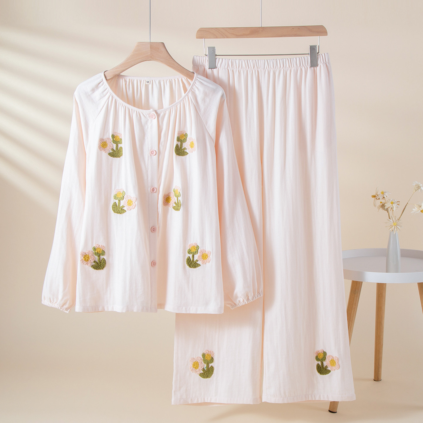 100%全棉纯棉睡衣女款春夏长袖2026新款可爱可外穿刺绣家居服套装