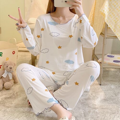 莫代尔夏季薄款月子服哺乳睡衣