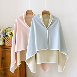 产妇月子披肩产后冬季 哺乳护肩秋冬德绒桑蚕丝防风喂奶遮挡巾斗篷