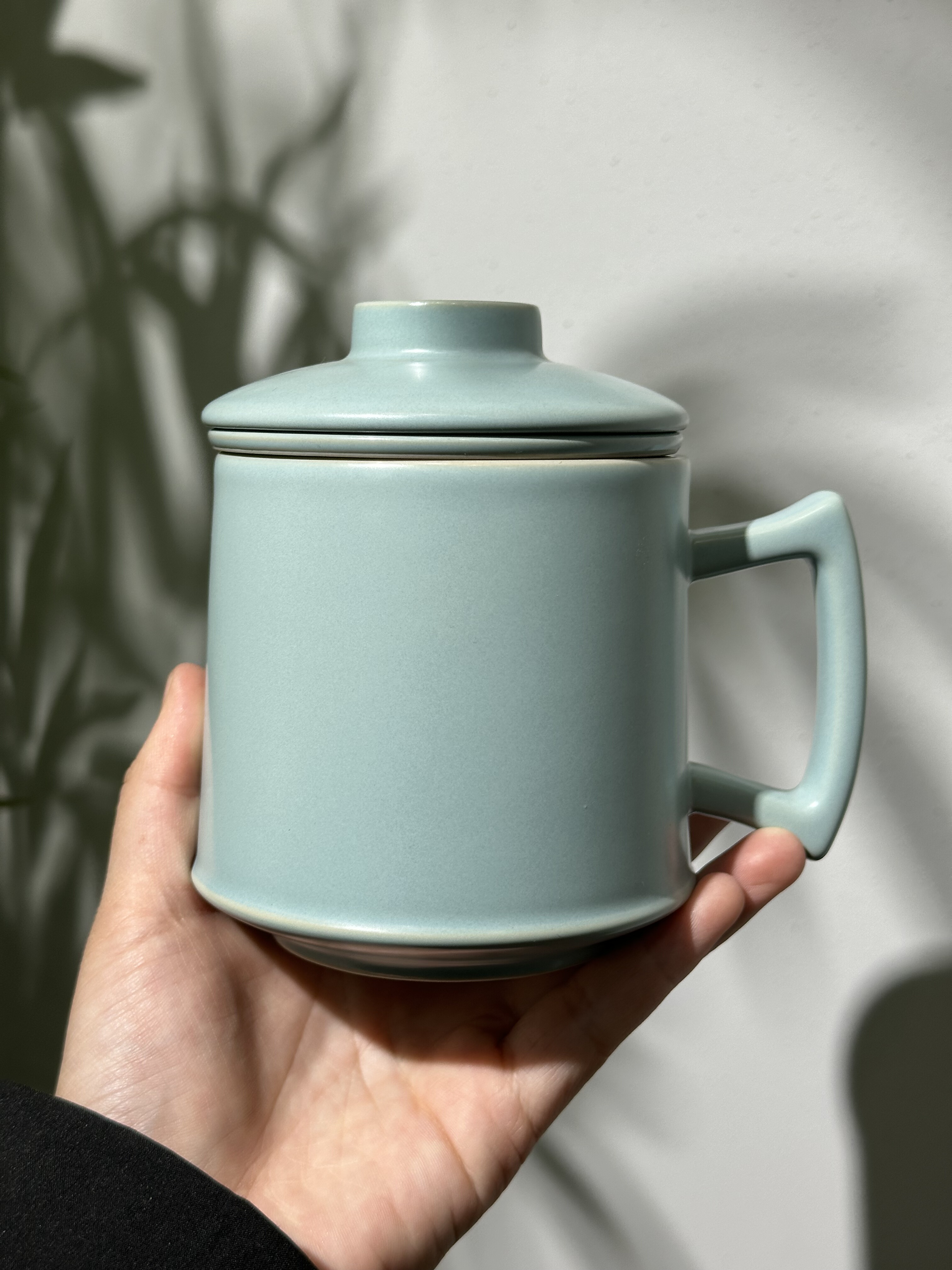 汝窑茶杯可养单杯办公杯玉质三件套带盖带过滤茶杯办公室茶水分离