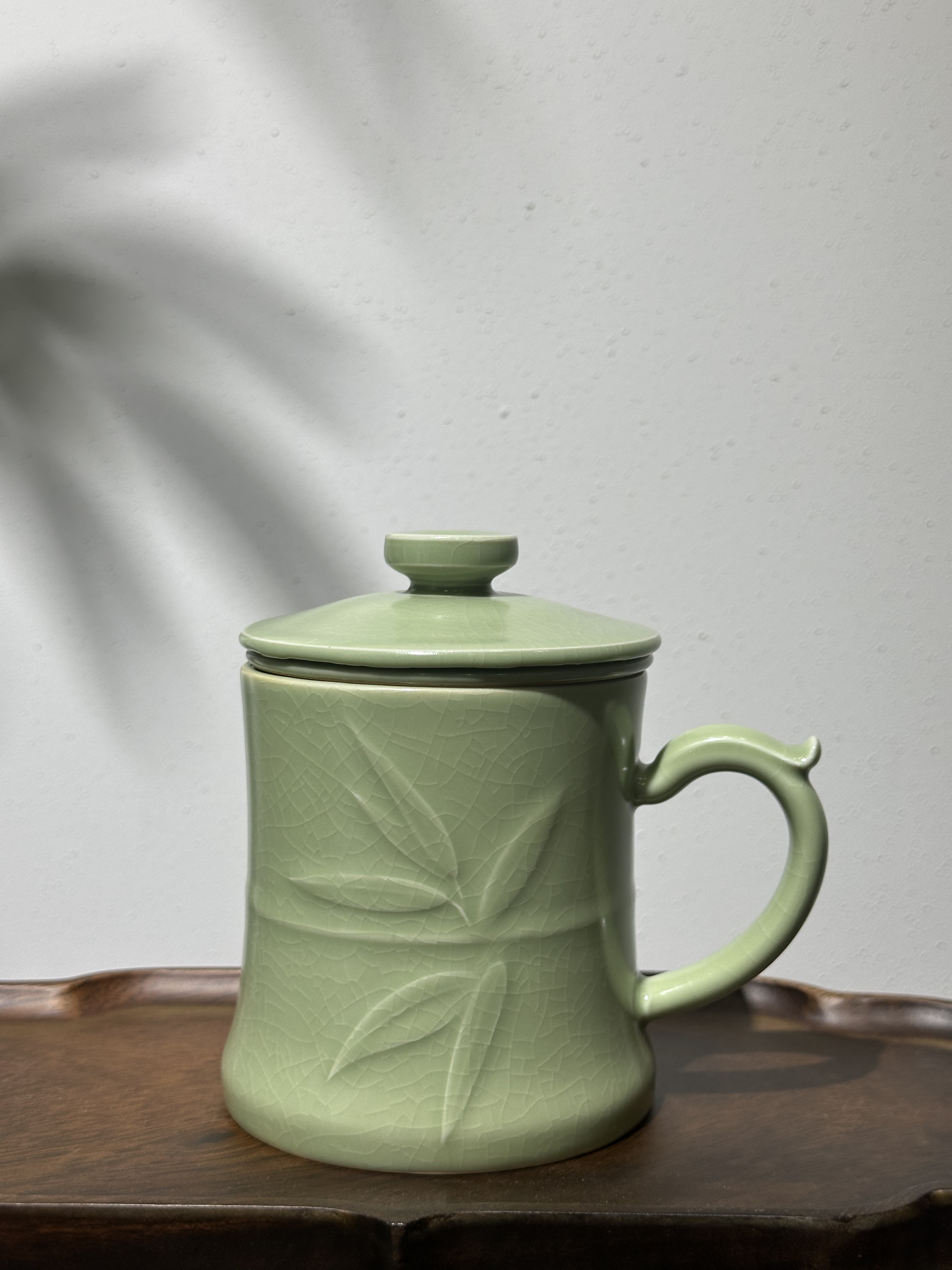汝瓷茶杯可养玉质豆绿手工主人杯汝瓷茶具品茗杯办公杯单杯带盖