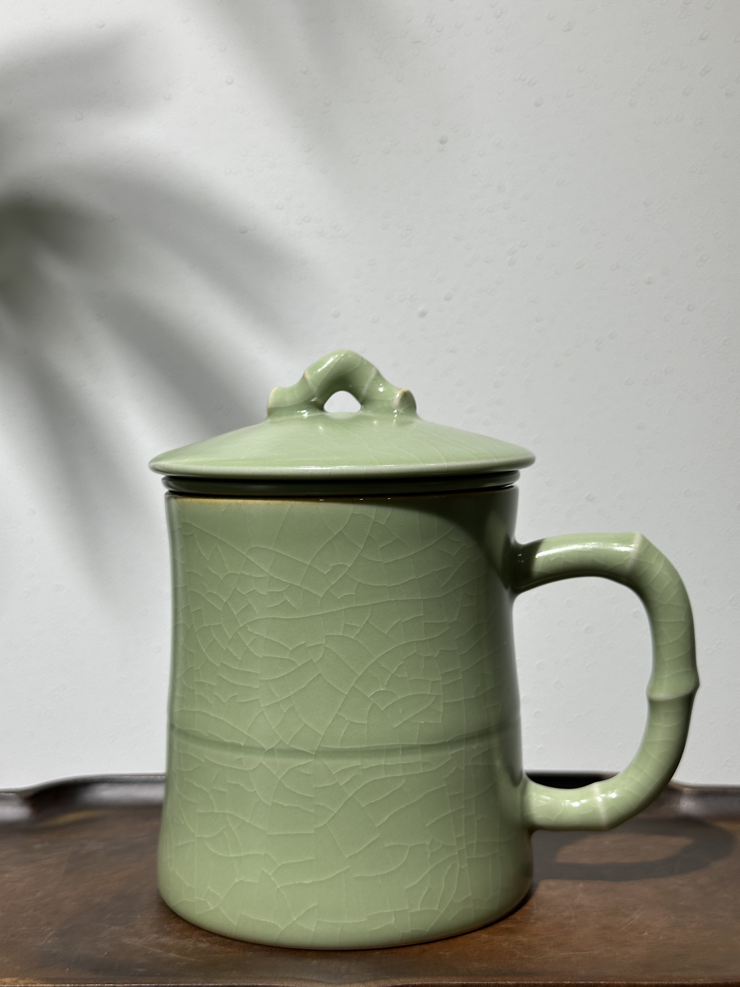 汝瓷茶杯可养玉质竹节杯手工主人杯汝瓷茶具品茗杯办公杯单杯带盖