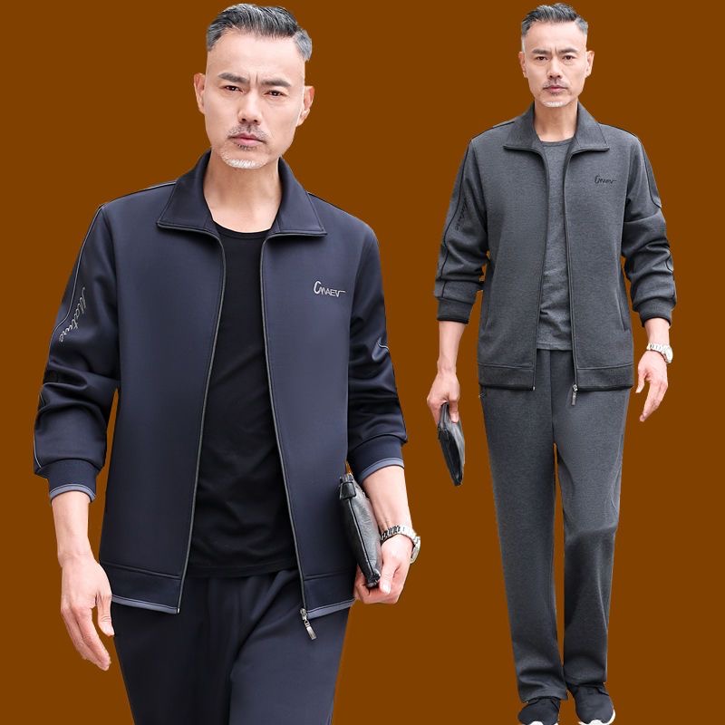 中老年男士运动套装春秋爸爸运动服春装外套中年男装上衣老人卫