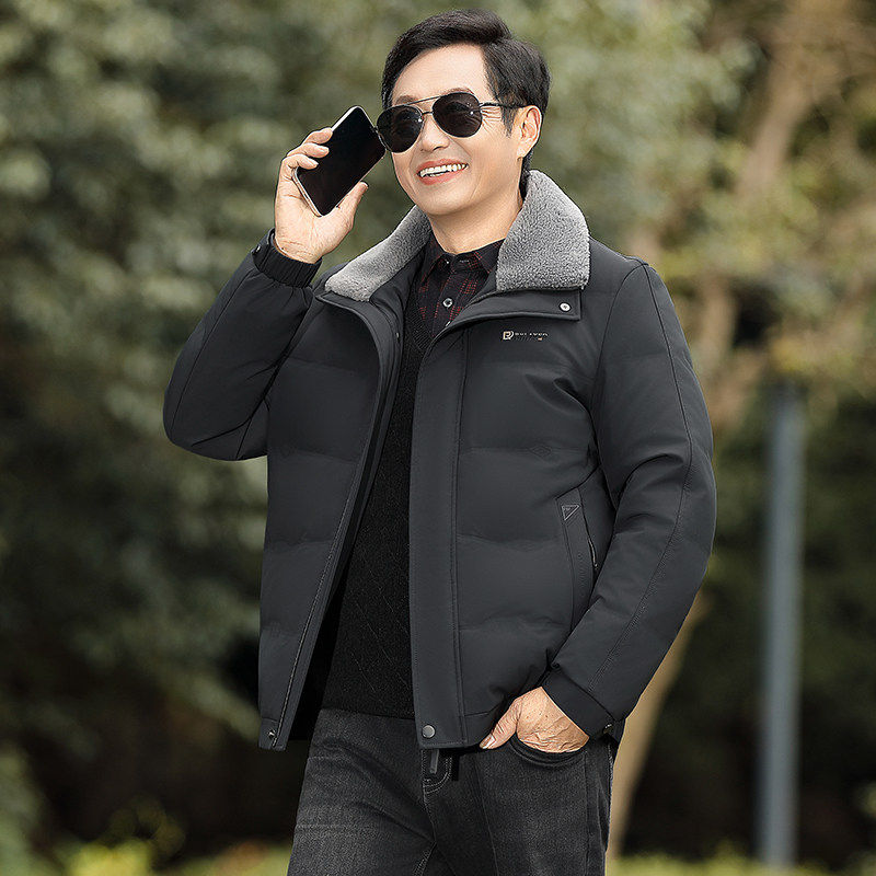2025秋冬新款爸爸羽绒服中年男士外套短款加厚翻领中老年男装冬装