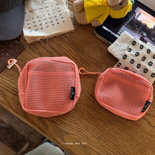 日系网眼透视杂物小包小样口红粉饼小号化妆包电源插头包 豆腐包