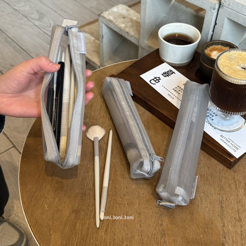 oh！适用于化妆刷子透气可视收纳袋大学生考试日用便携笔袋眉笔袋