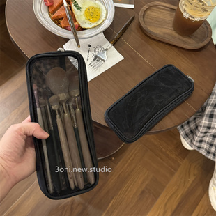 小众款 质感通勤旅行便携化妆包 黑色网纱透明透明化妆刷收纳袋