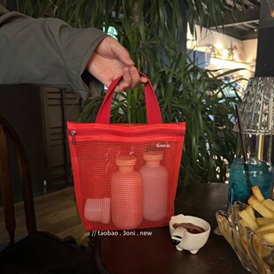 迷你网眼镂空小提袋！浴室冲澡红色小包游泳洗漱包小号沥水收纳袋