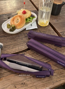 oh！适用于化妆刷子透气可视收纳袋大学生考试日用便携笔袋