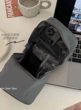 盐系灰尼龙立体圆筒洗漱包回购款！高级质感厚实收纳便携包化妆包