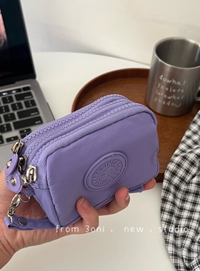 我的“三明治” 随身小包3层紫色迷你尼龙零钱口红身份证耳机收纳