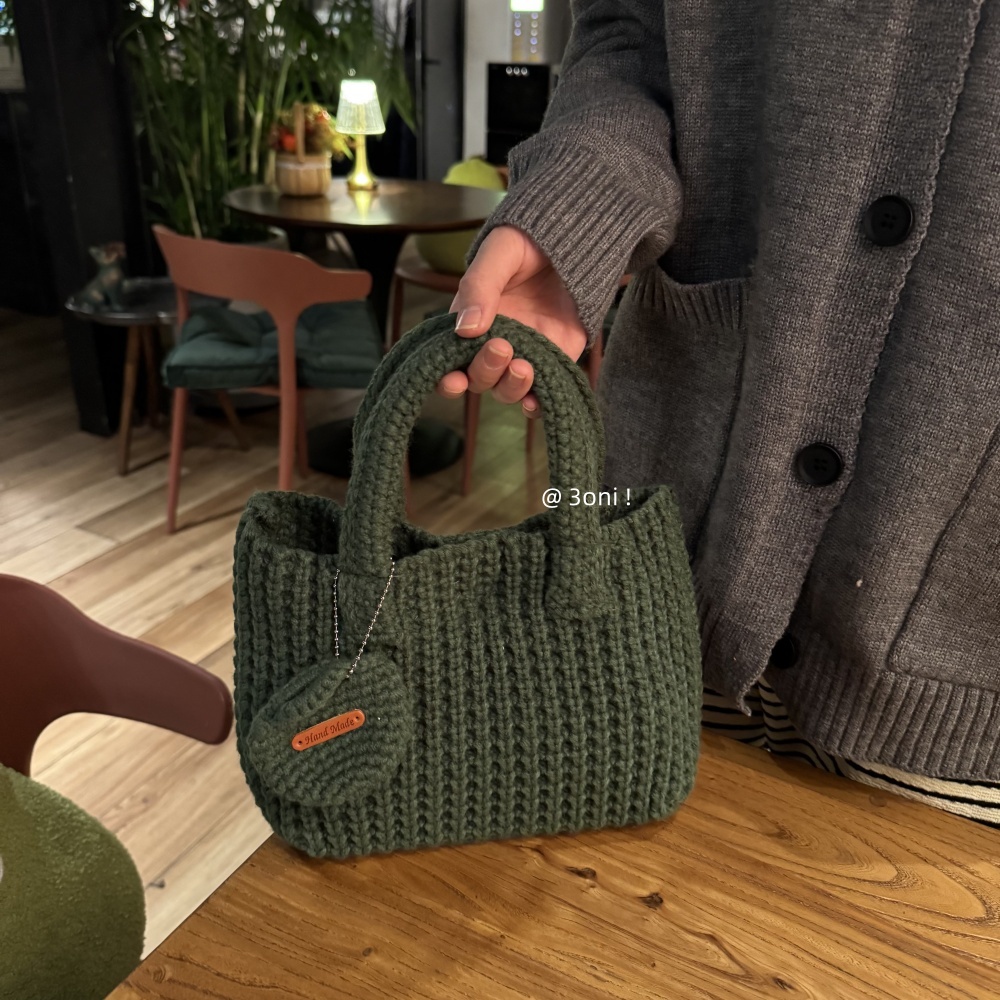 自制手工编织小拎包！日系小巧精致加厚针织复古迷你手套毛线包！
