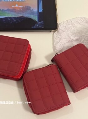 复古酒红小钱包新款短款钱包