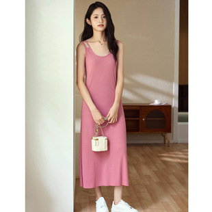 高级感双肩吊带连衣裙女夏2025新款 宽松显瘦内搭过膝垂顺背心长裙