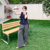 【新款】牛仔马甲条纹阔腿裤两件套507-P155-K248，女装套装/套裙，浙宝005