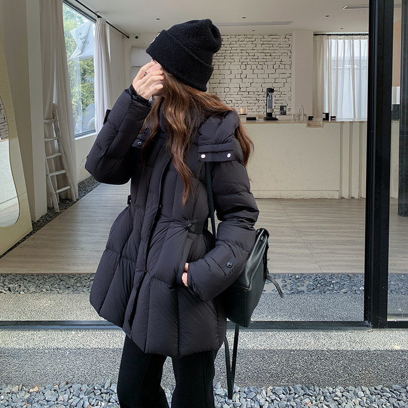 【好数据现货】连帽中长款收腰加厚白鸭绒外套005-6093-P275-K408，女装羽绒服，浙宝005