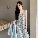 灰色法式连衣裙套装女2025夏季新款网纱长裙内搭碎花吊带裙两件套，女装连衣裙，浙宝005