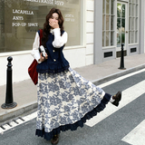 【现货】叠窜花边马甲三件套复古印花套装005-6136-p235控378，女装连衣裙，浙宝005