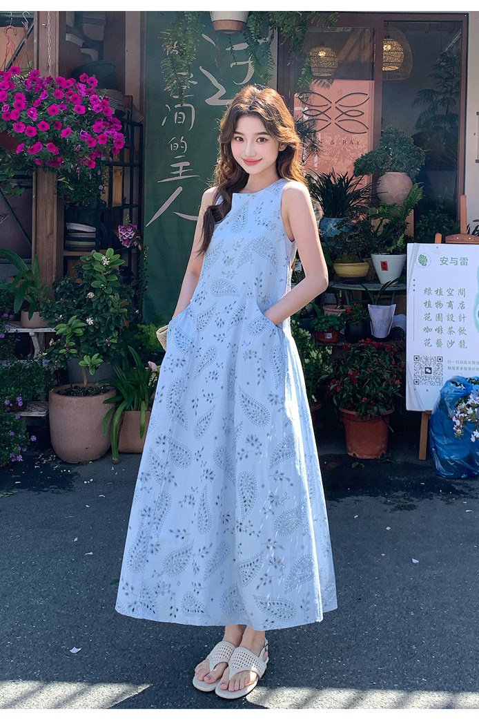 【大货出】少女风蓝色镂空刺绣A字连衣裙530-P135-K218,女装连衣裙,浙宝005