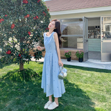 【新款】蓝色条纹无袖连衣裙刺绣收腰裙2B063-6185-P165-K268，女装连衣裙，浙宝005