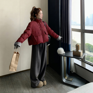 【新款现货】立领格子拼接羽绒服短外套005-6117-P255-K378图片