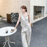 【新款已出货】新款女老钱风亚麻马甲阔腿裤两件套6190-P230-K268，女装套装/套裙，浙宝005