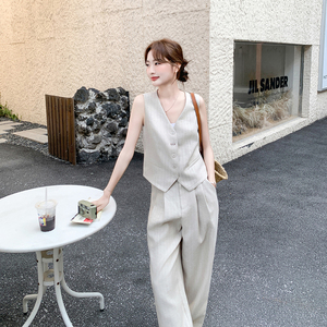 【新款已出货】新款女老钱风亚麻马甲阔腿裤两件套6190-P230-K268图片
