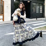 【现货】叠窜花边马甲三件套复古印花套装005-6136-p235控378，女装连衣裙，浙宝005