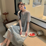 【新款现货】2026夏日蓝色碎花叠穿连衣裙005662-P125-K178，女装连衣裙，浙宝005