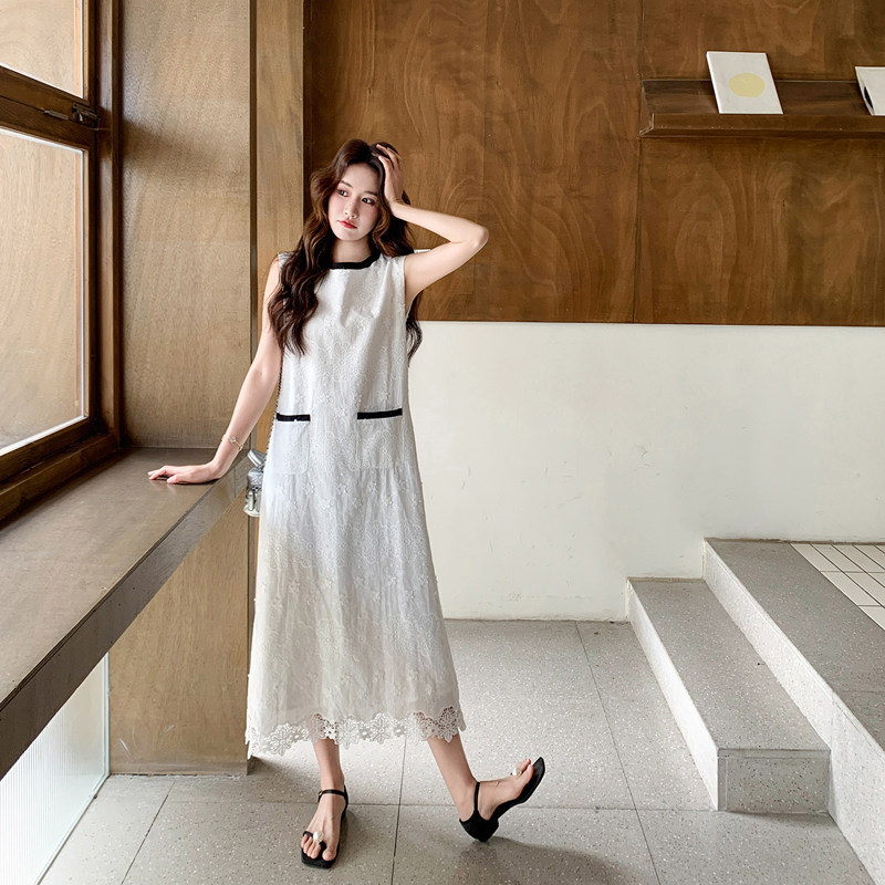 【新款】小香风白色蕾丝刺绣无袖连衣裙2B063-6199-P145-K248，女装连衣裙，浙宝005