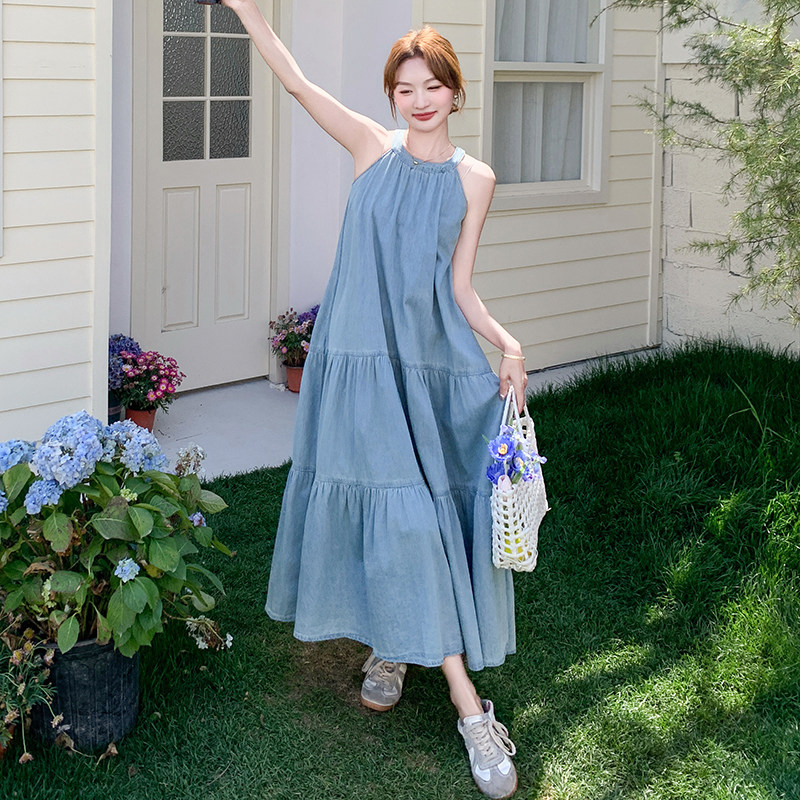 【大货已出】2026夏季新品蓝色薄牛仔挂脖连衣裙671-P125-K188,女装连衣裙,浙宝005