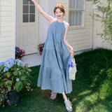 【现货】2026夏季新品蓝色薄牛仔挂脖连衣裙005-671-P125-K188，女装连衣裙，浙宝005