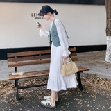 牛仔马甲白色连衣裙女春季2025超火独特漂亮高级感长裙，女装连衣裙，浙宝005