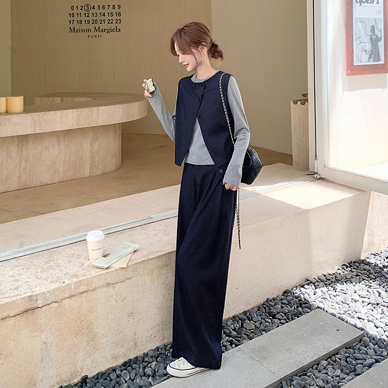 【大货出】高级感牛仔马甲阔腿裤三件套女6038-P175控258,女装套装/套裙,浙宝005