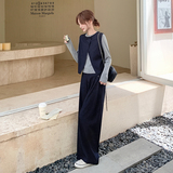 【大货出】高级感牛仔马甲阔腿裤三件套女6038-P175控258，女装套装/套裙，浙宝005