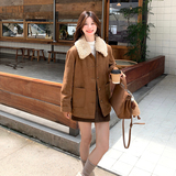 【现货】美拉德风麂皮绒羊羔毛翻领保暖棉服005-6060-P185-K278，女装棉衣/棉服，浙宝005